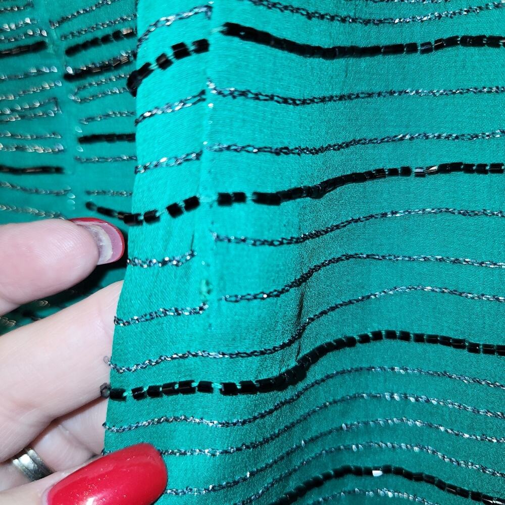 Anthropologie Raga Dress Womens M Silk Beaded Sleeveless Green Holiday New Years - Picture 12 of 12